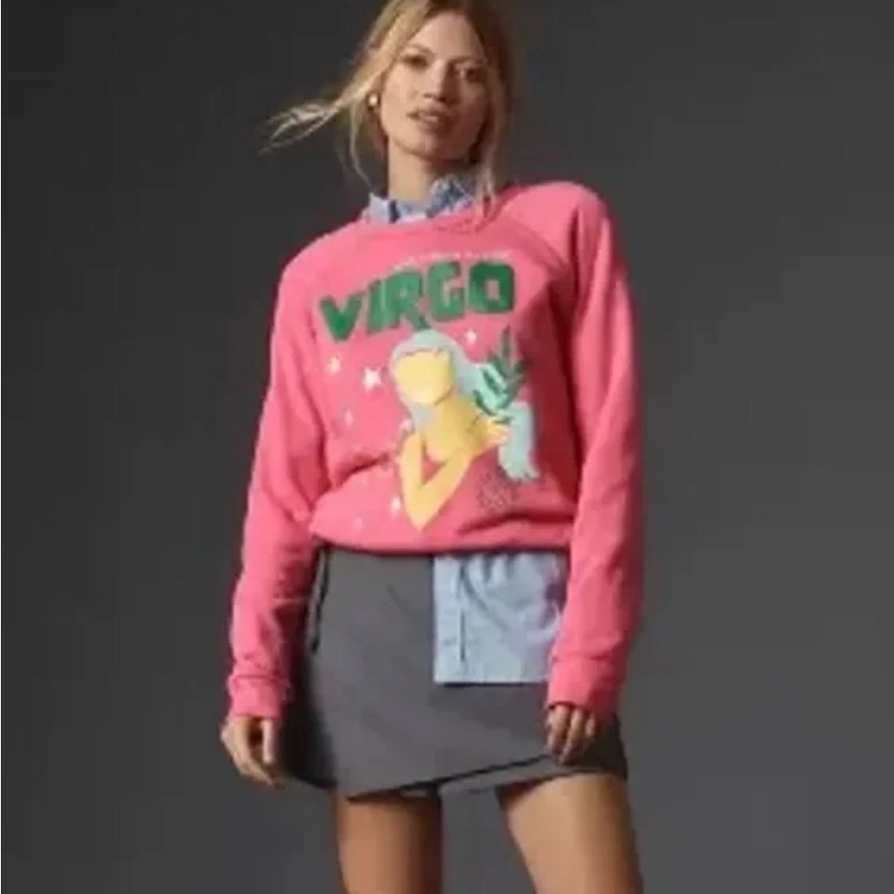 Anthropologie Midnight Rider The Carolita Zodiac Virgo Pink Sweatshirt Size S